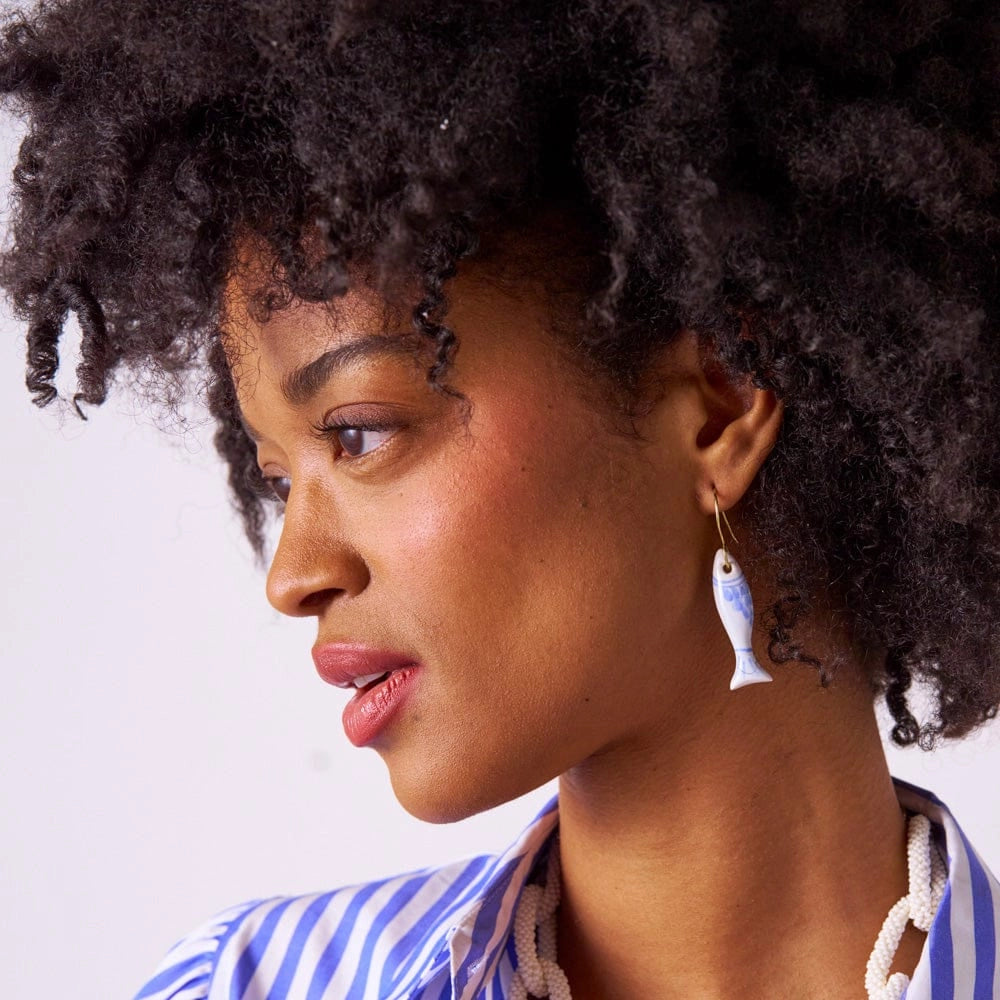 Danielle Fish Earring in Blue & White