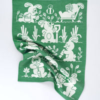 Tea Towel in Garden Rabbits