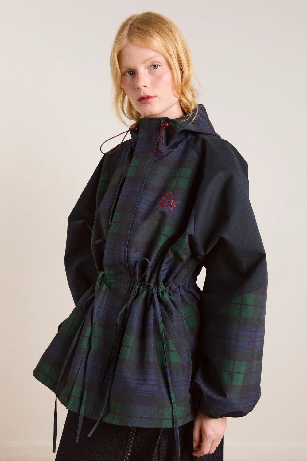 Liu Raincoat in Navy Check