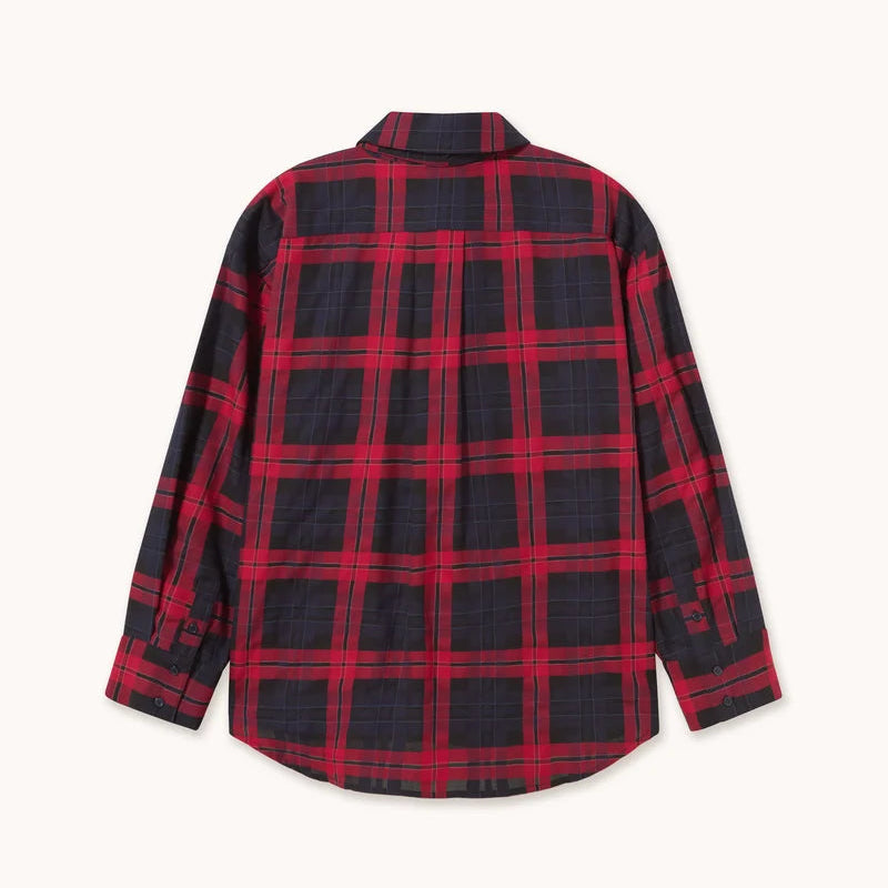 Check Bow Neck Shirt in Red