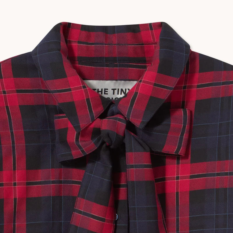 Check Bow Neck Shirt in Red
