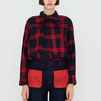 Check Bow Neck Shirt in Red