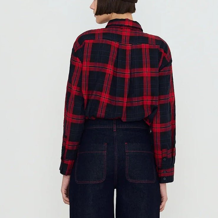 Check Bow Neck Shirt in Red