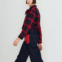 Check Bow Neck Shirt in Red