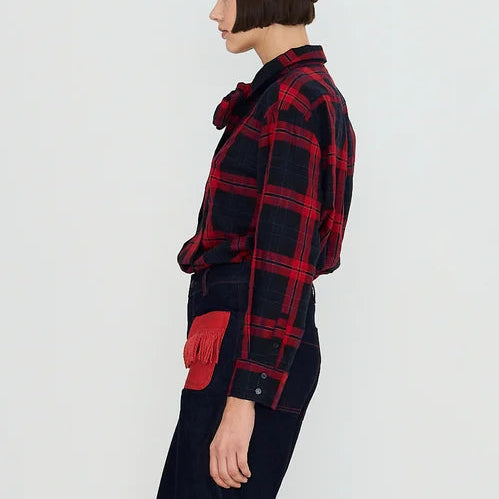 Check Bow Neck Shirt in Red