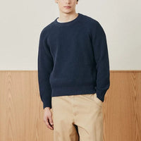 Washed Cotton Crewneck in Navy