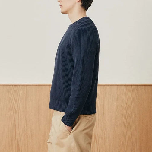 Washed Cotton Crewneck in Navy