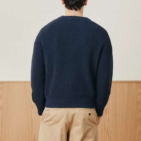 Washed Cotton Crewneck in Navy