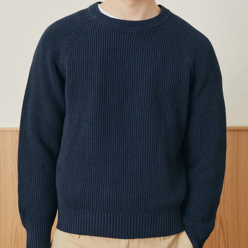 Washed Cotton Crewneck in Navy