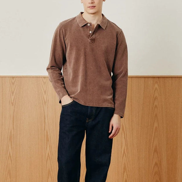 Pique Polo Longsleeve in Brown
