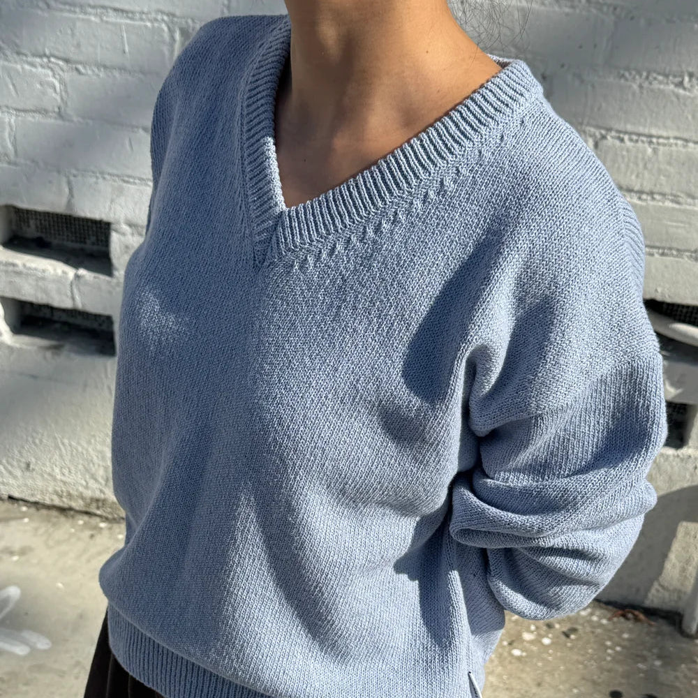 Abby Cotton V-Neck Sweater in Cornflower