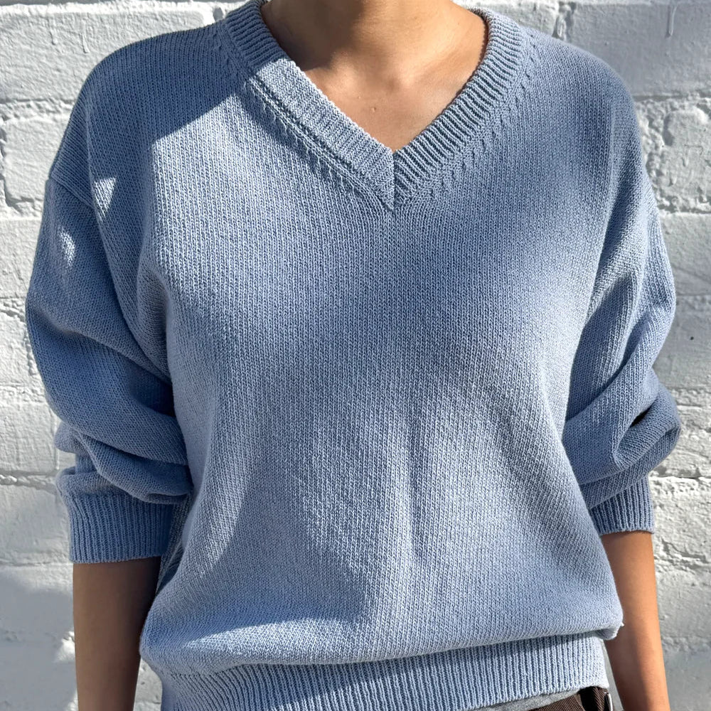Abby Cotton V-Neck Sweater in Cornflower