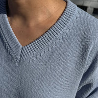 Abby Cotton V-Neck Sweater in Cornflower
