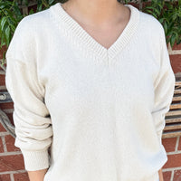 Abby Cotton V-Neck Sweater in Naturel
