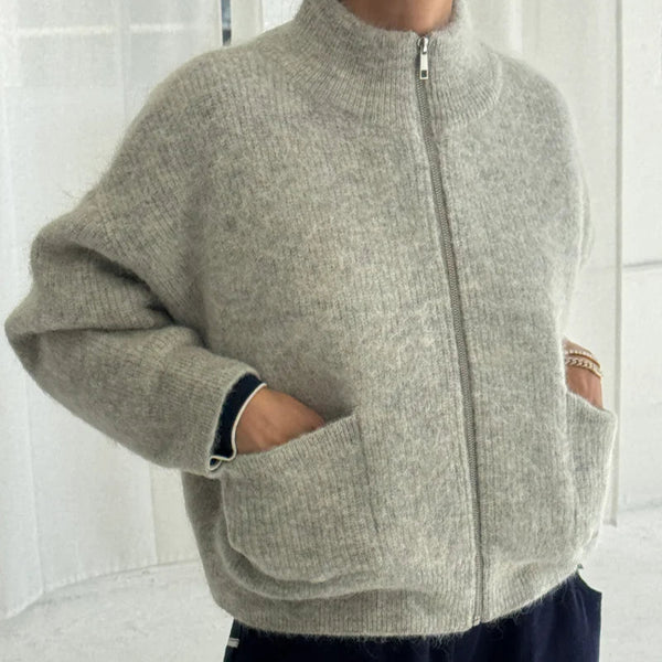 Alpaca Zip Front Jacket in Light Grey