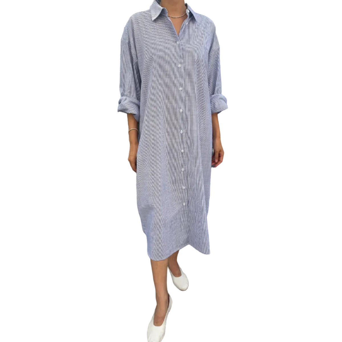 Artist Long Shirt in Blue Pinstripe
