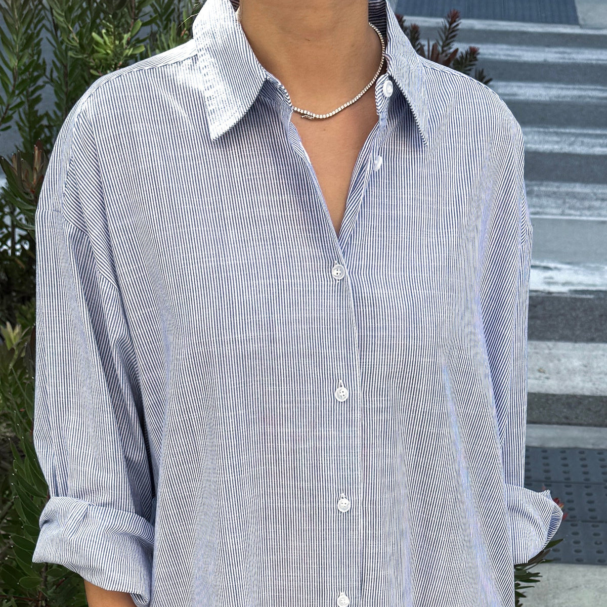Artist Long Shirt in Blue Pinstripe