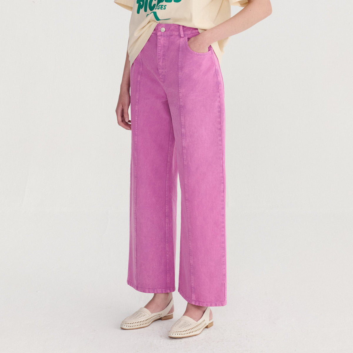 Washed Twill Boot Cut Pants in Hot Pink