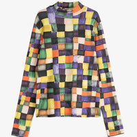 Rainbow Plaid Turtleneck Top
