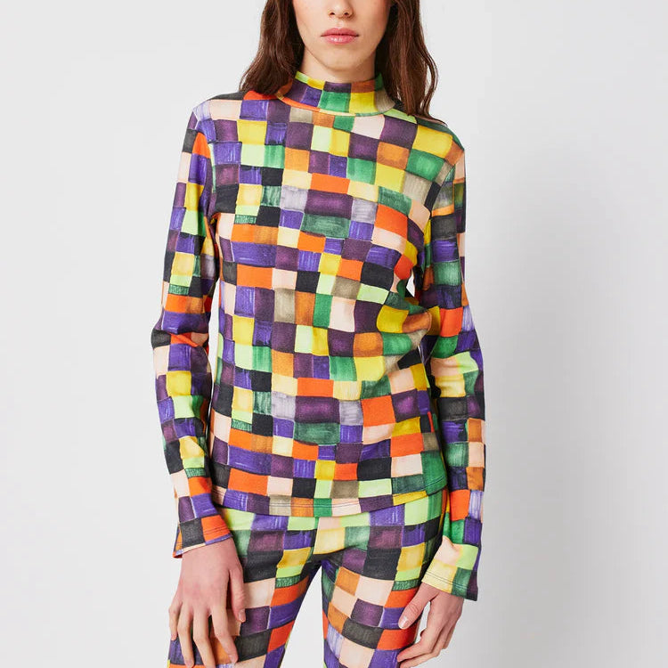 Rainbow Plaid Turtleneck Top