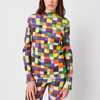 Rainbow Plaid Turtleneck Top