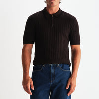 Bury Zip Polo in Dark Brown