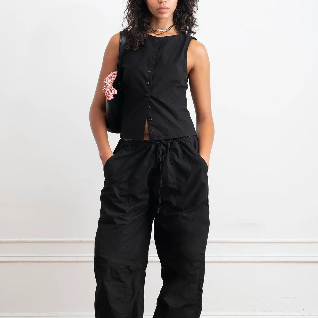 Hannah Cropped Tie Vest in Black