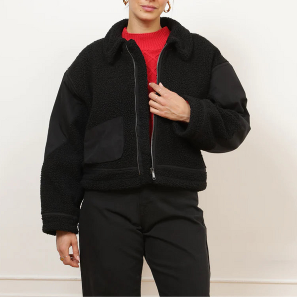 Vanessa Shearling Bomber Jacket in Black