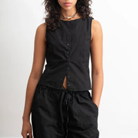 Hannah Cropped Tie Vest in Black