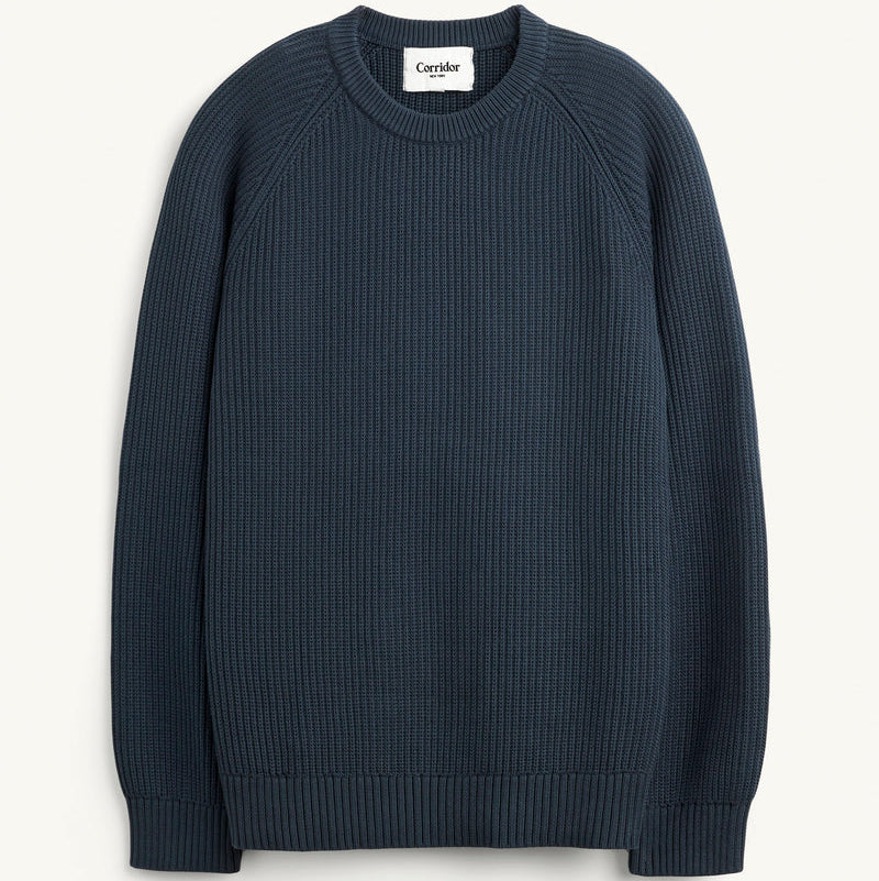 Washed Cotton Crewneck in Navy