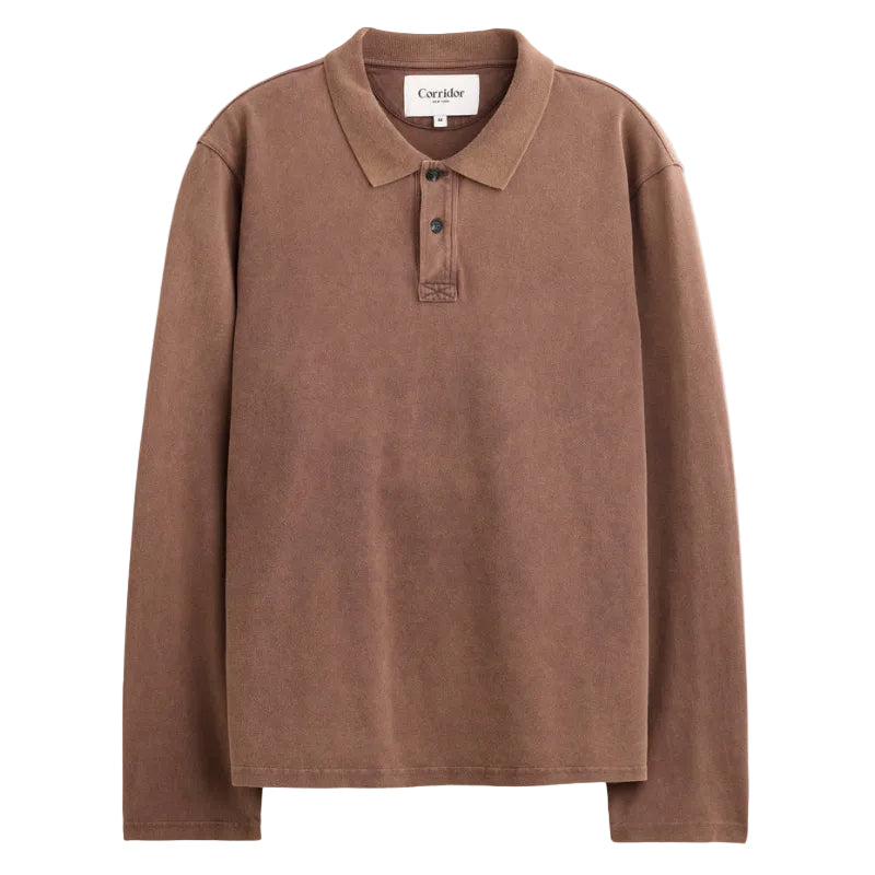 Pique Polo Longsleeve in Brown