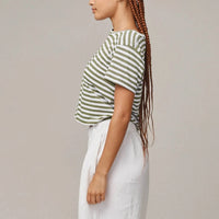 Stripe Crop Lorel Tee in Olive/White