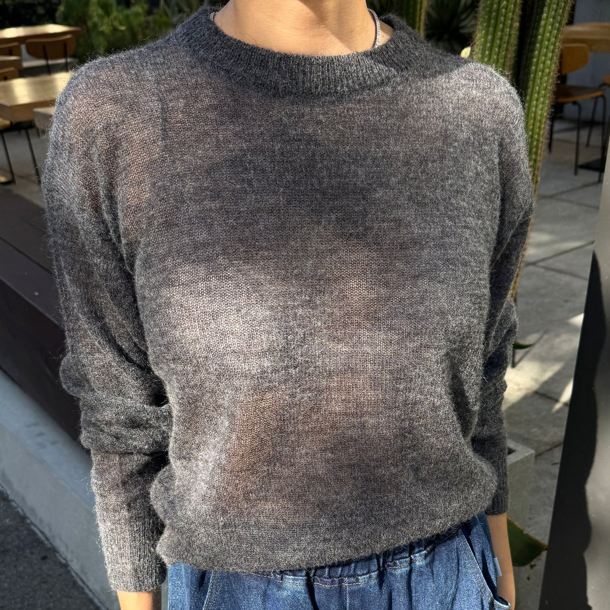 Cecile Crewneck Mohair Sweater in Charcoal