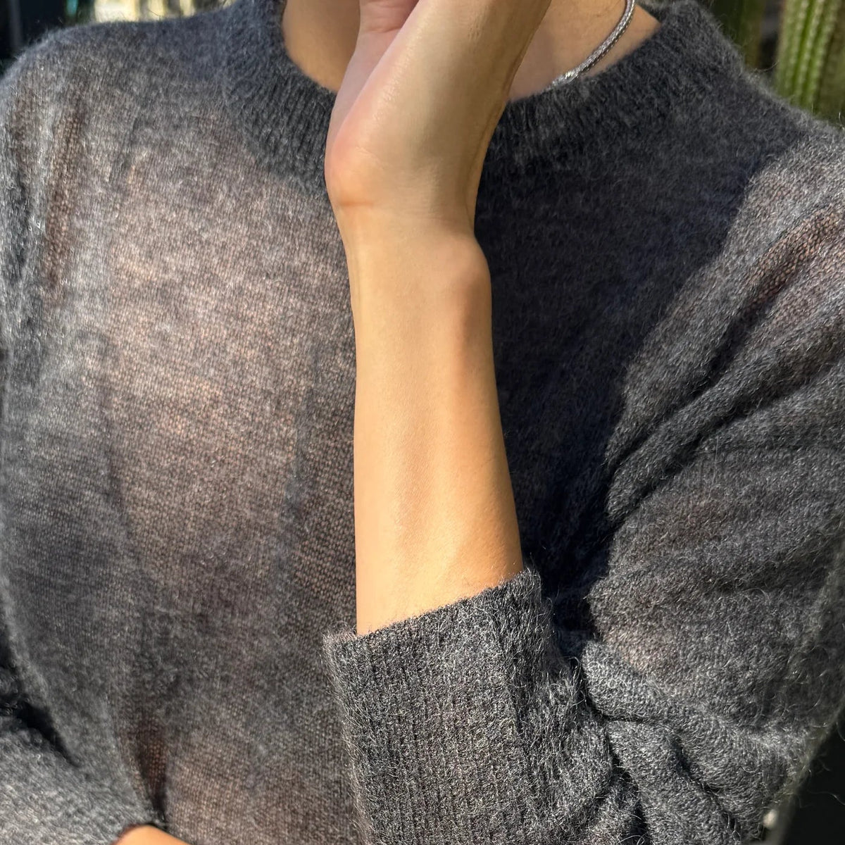 Cecile Crewneck Mohair Sweater in Charcoal