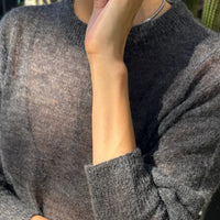 Cecile Crewneck Mohair Sweater in Charcoal
