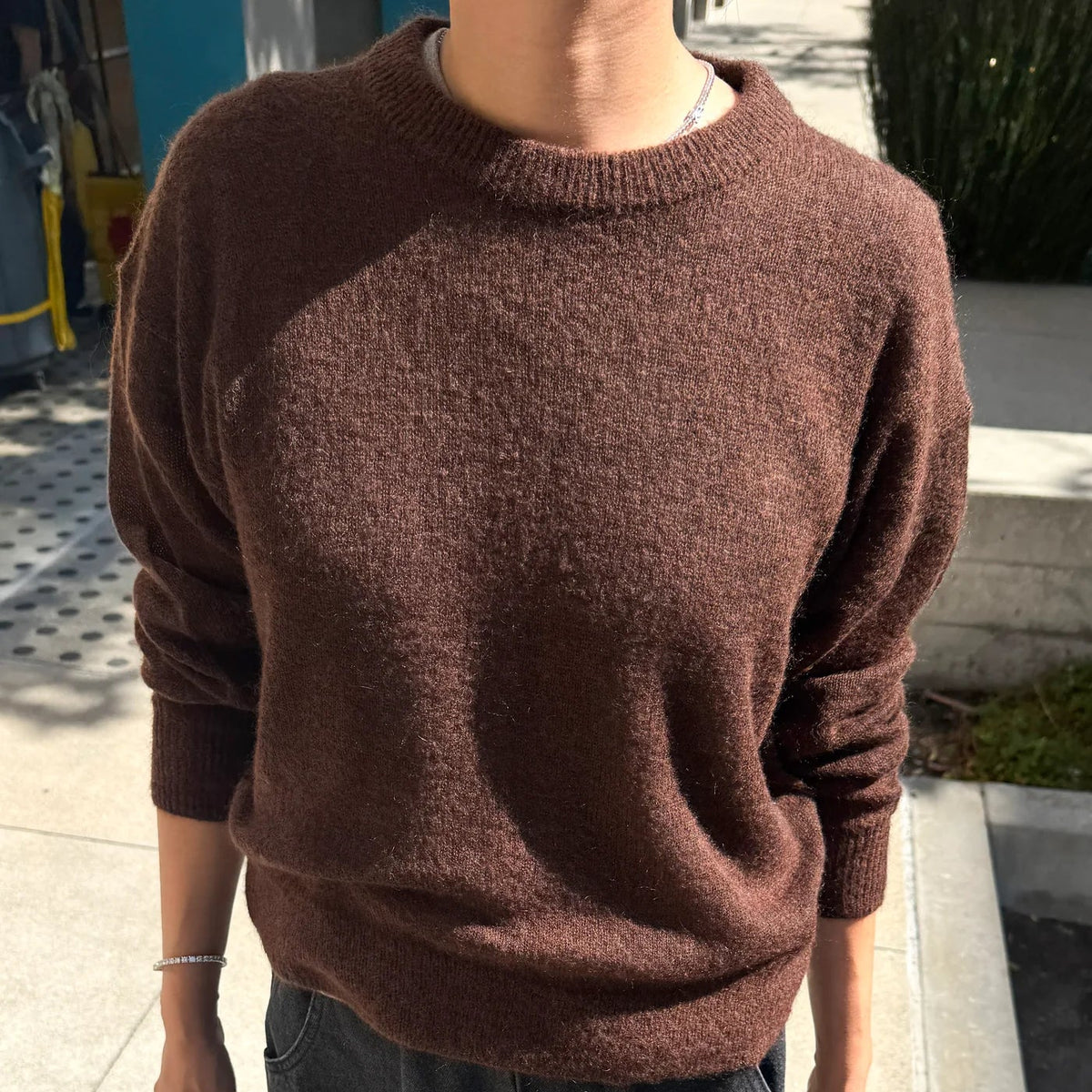Cecile Crewneck Mohair Sweater in Espresso