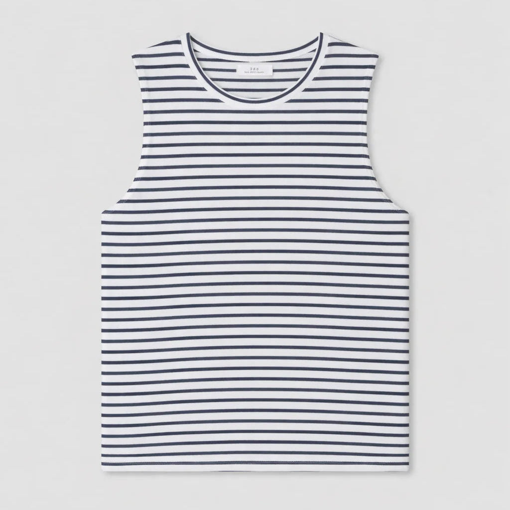 Hemp Stripe Tank in White