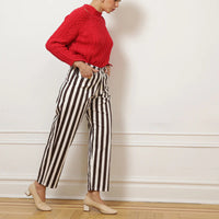 Amelia Barrel Trousers in Chestnut Stripe