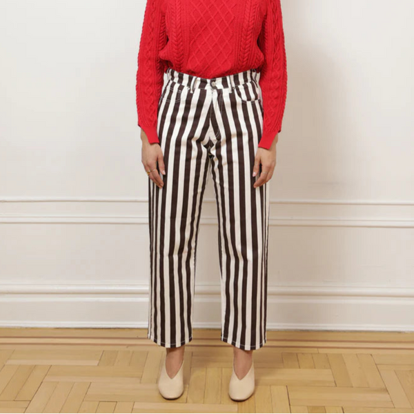 Amelia Barrel Trousers in Chestnut Stripe