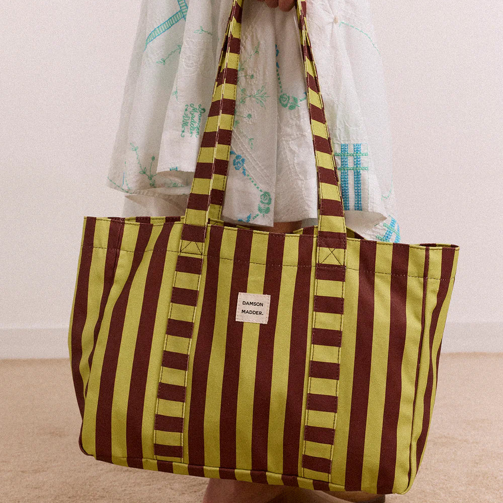 Large Canvas Tote Bag in Green Stripe
