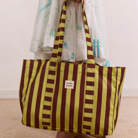 Large Canvas Tote Bag in Green Stripe