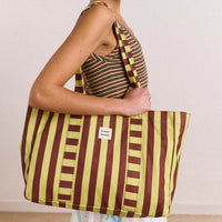 Large Canvas Tote Bag in Green Stripe
