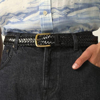 Braided Leather Belt in Black