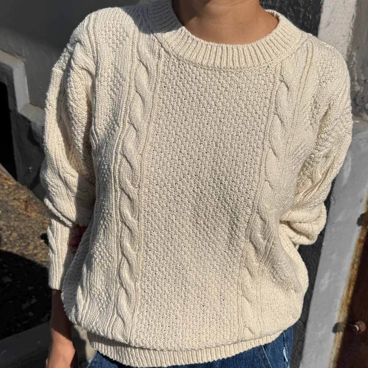 Cotton Fisherman Sweater in Naturel