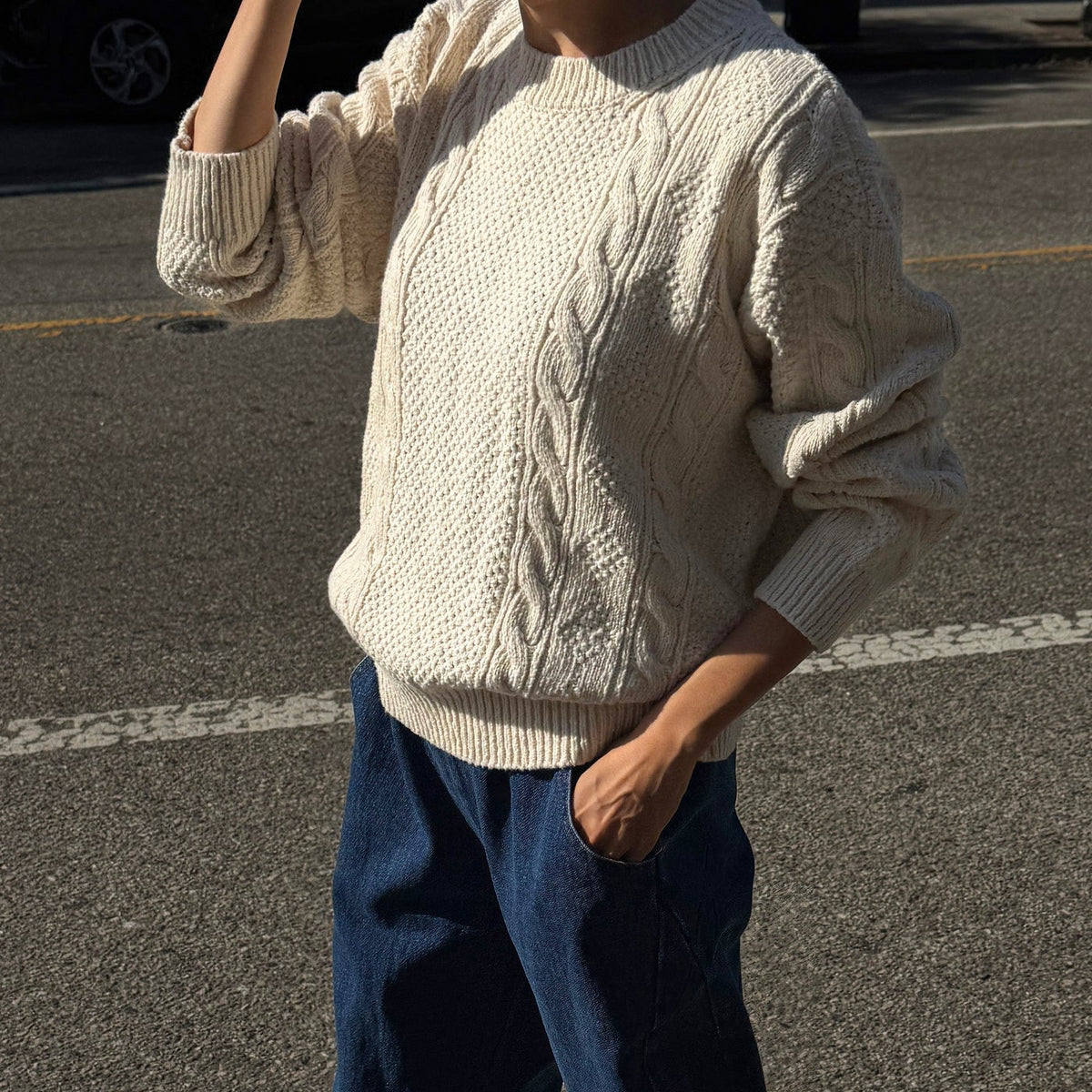 Cotton Fisherman Sweater in Naturel
