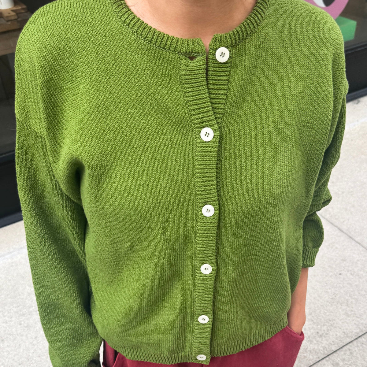 Cotton Leila Cardigan in Avocado