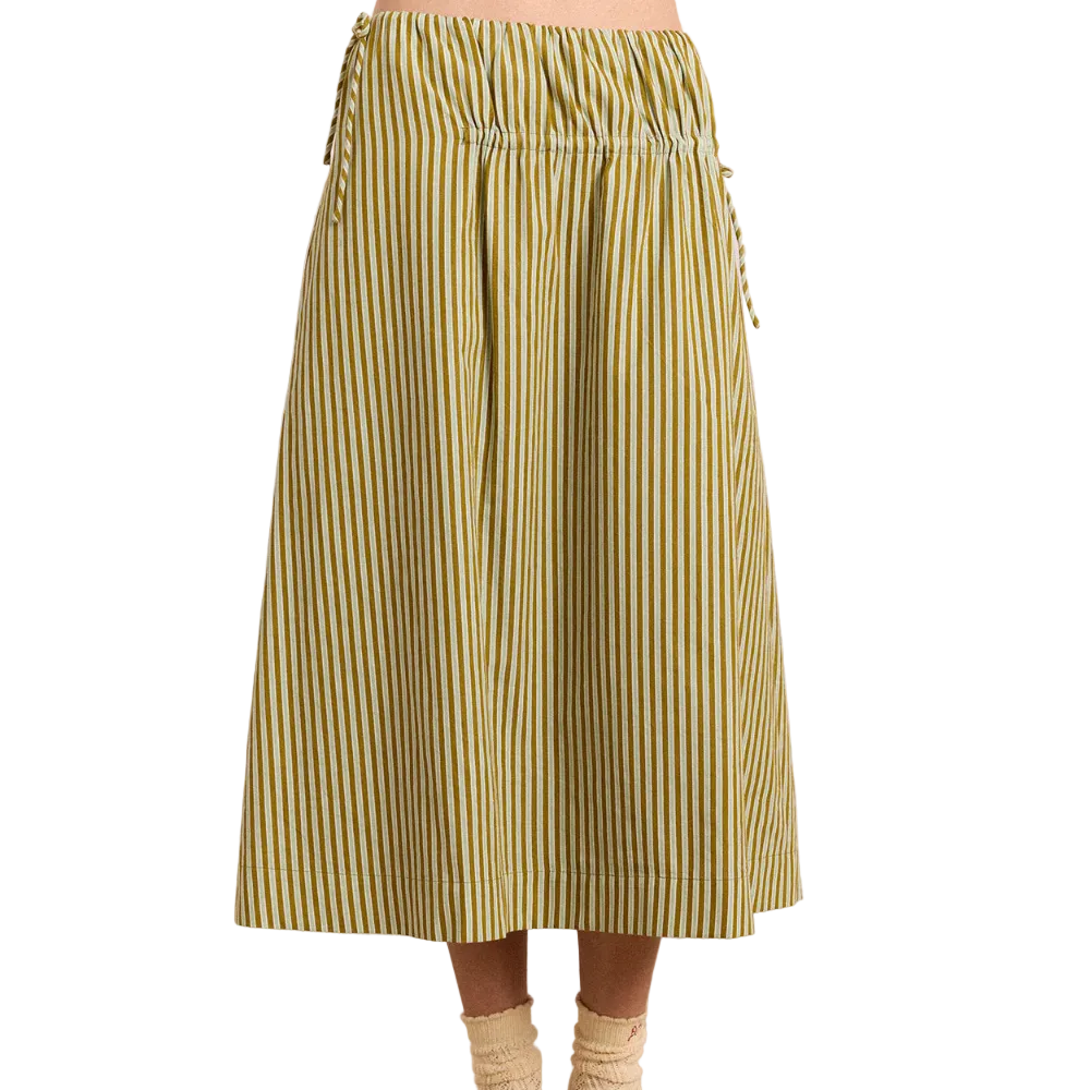 Caspia Midi Skirt in Green Stripe