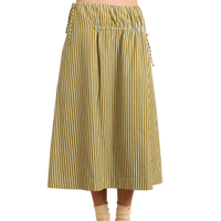 Caspia Midi Skirt in Green Stripe