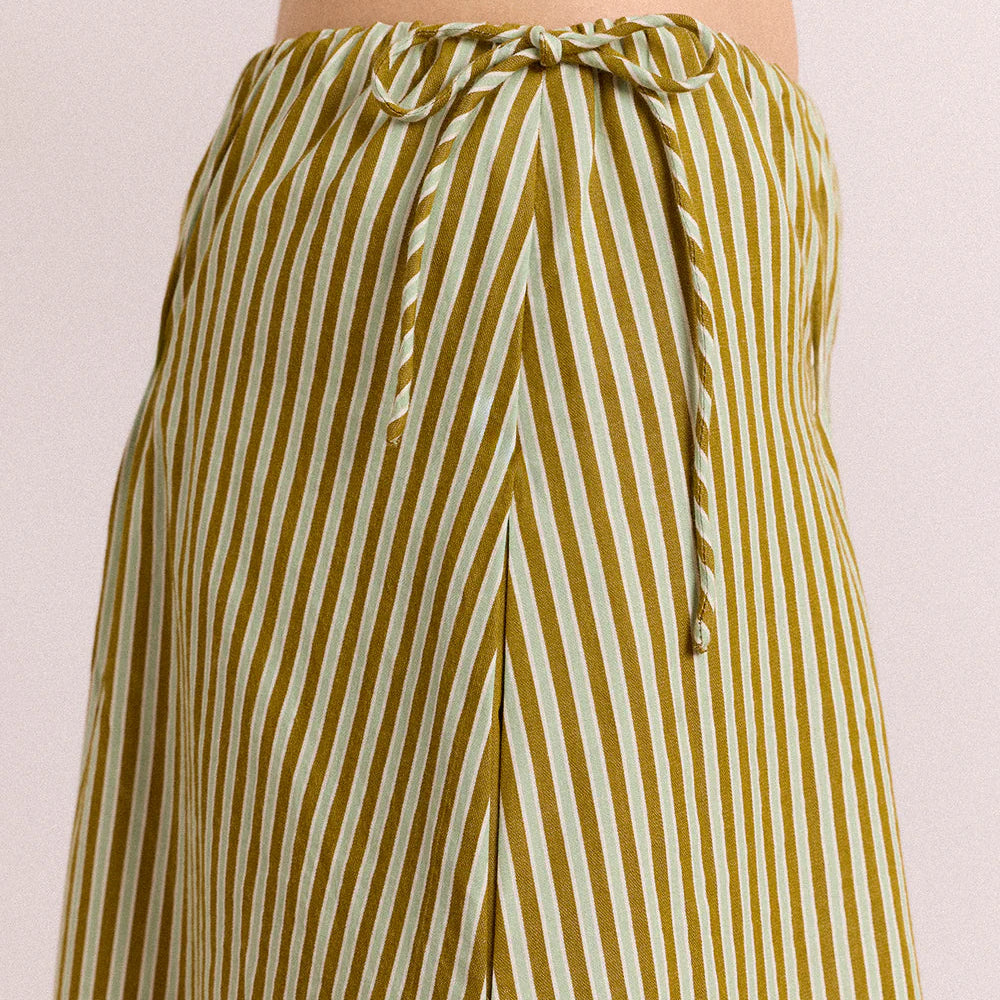 Caspia Midi Skirt in Green Stripe