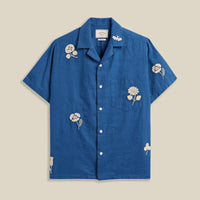 Embroidery Nature Ramie Shirt in Blue